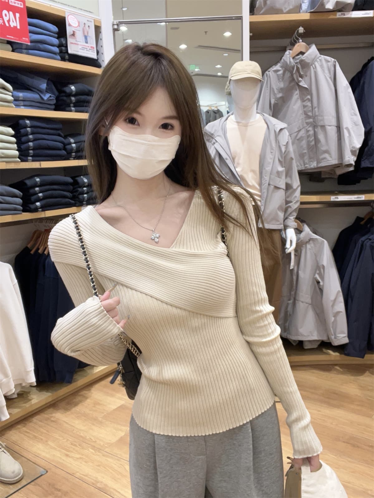 순수한 욕망 바람이 아닙니다. 규칙 십자가 V넥 긴팔 니트 기본 셔츠 여성 가을 겨울 인사이드 가져 가라. 몸매 가꾸기 구덩이 기사 스웨터 맨위 상세 이미지 22