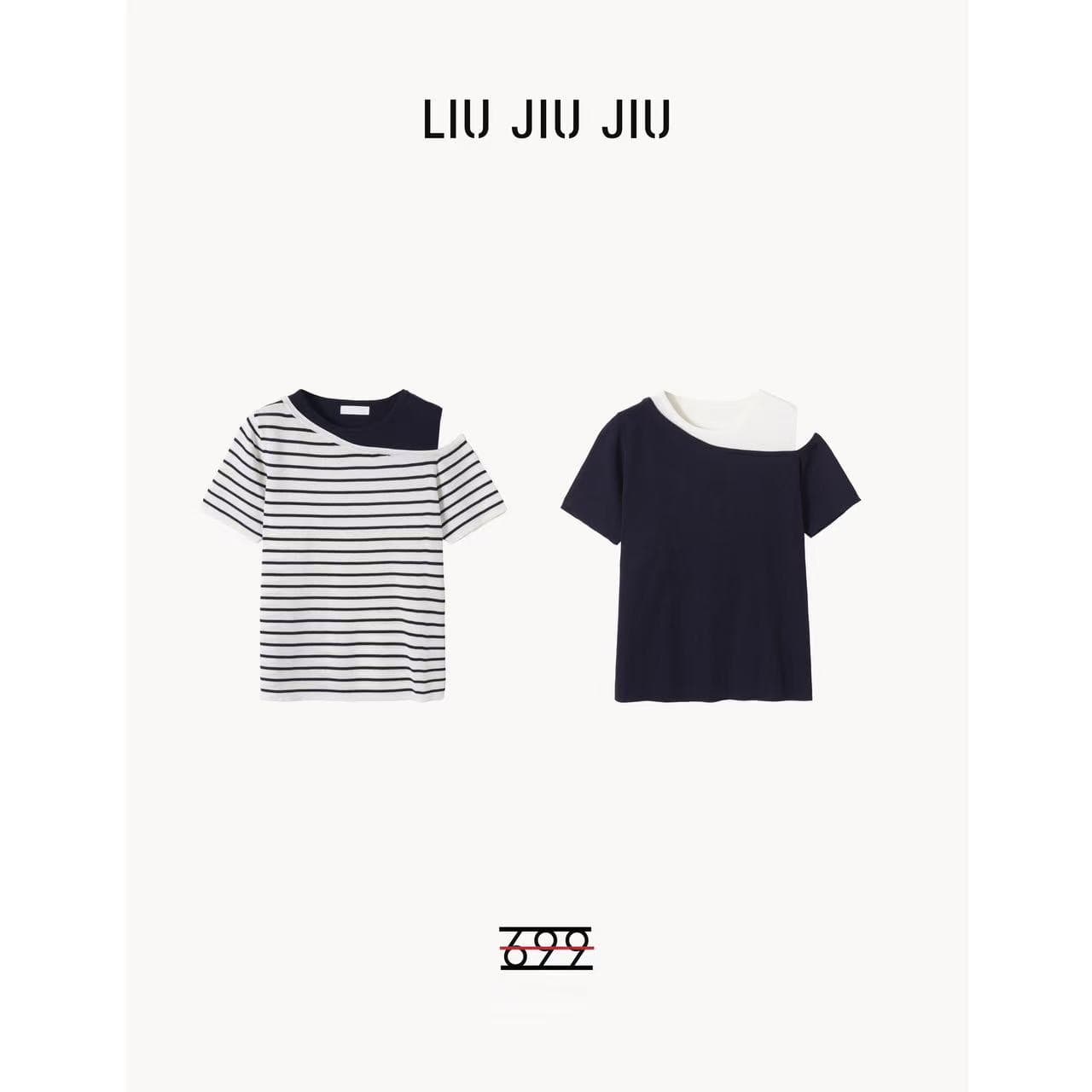 liujiujiu 한 부서 새로운 오프숄더 스트라이프 니트 반팔 맨위 여름 패션 슬림해 보이는 티셔츠 tx4324l 상세 이미지 2