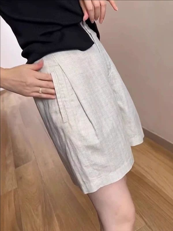 주간 실크 아마 넓은 다리가 짧다. 바지 여성 여름 얇은 스타일 빅 사이즈 지방 mm 하이웨이스트 슬림해 보이는 루즈핏 미니멀리즘 캐주얼 오부 바지 이미지 3