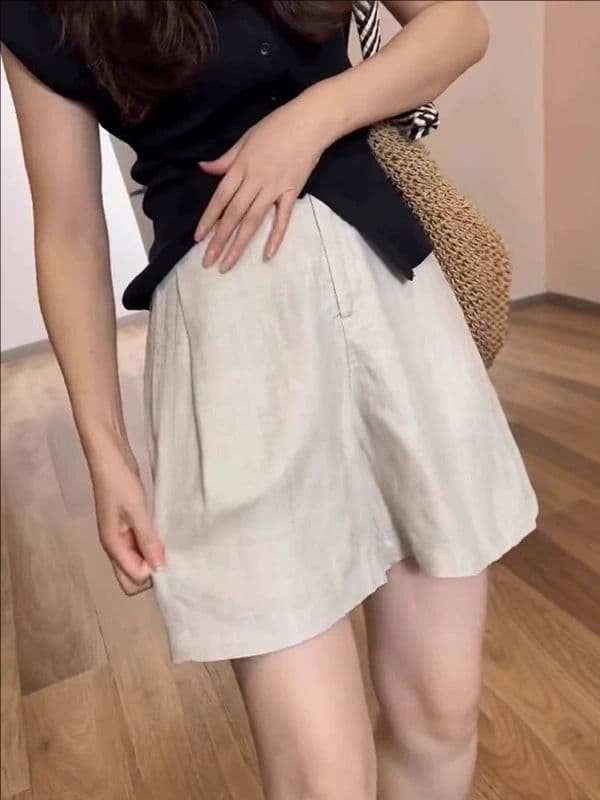 주간 실크 아마 넓은 다리가 짧다. 바지 여성 여름 얇은 스타일 빅 사이즈 지방 mm 하이웨이스트 슬림해 보이는 루즈핏 미니멀리즘 캐주얼 오부 바지