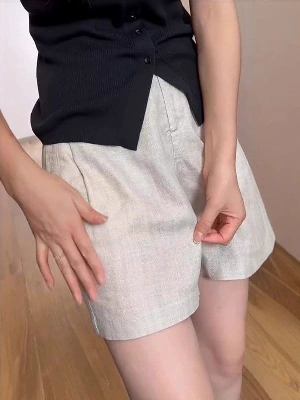 주간 실크 아마 넓은 다리가 짧다. 바지 여성 여름 얇은 스타일 빅 사이즈 지방 mm 하이웨이스트 슬림해 보이는 루즈핏 미니멀리즘 캐주얼 오부 바지 상세 이미지 2