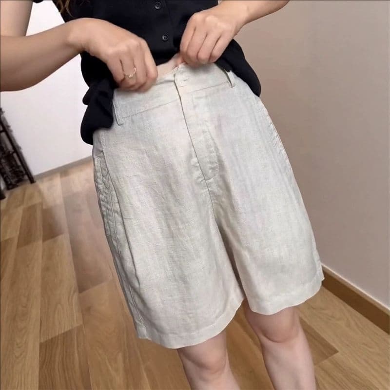 주간 실크 아마 넓은 다리가 짧다. 바지 여성 여름 얇은 스타일 빅 사이즈 지방 mm 하이웨이스트 슬림해 보이는 루즈핏 미니멀리즘 캐주얼 오부 바지 상세 이미지 5