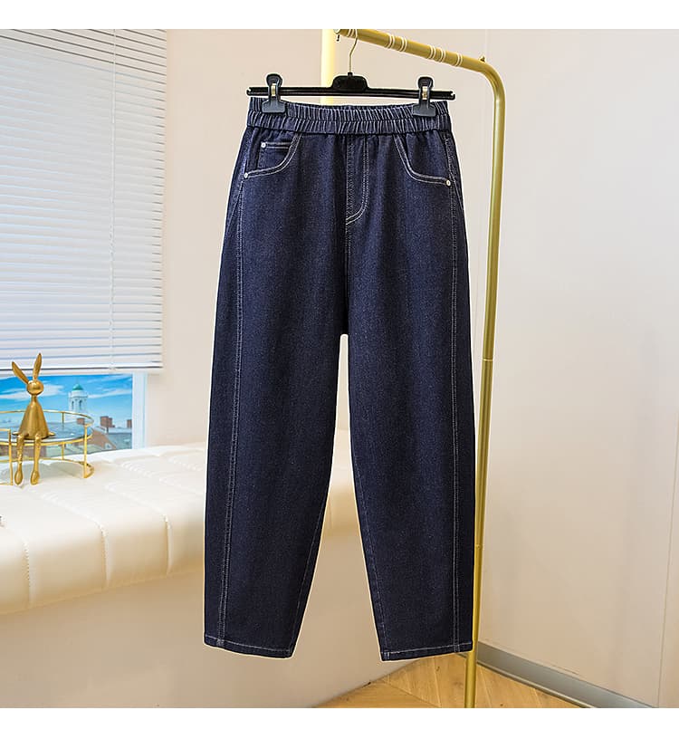 빅 사이즈 청바지 여성 2026 새로운 가을 겨울 허리밴드 슬림해 보이는 200 kg 통통한 여동생 넓적 다리 허벅지 두꺼운 하렘 바지 상세 이미지 23