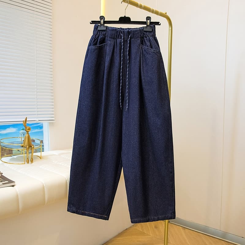 빅 사이즈 청바지 여성 새로운 가을 겨울 허리밴드 슬림해 보이는 200 kg 통통한 여동생 넓적 다리 허벅지 두꺼운 아빠 하렘 바지 이미지 4