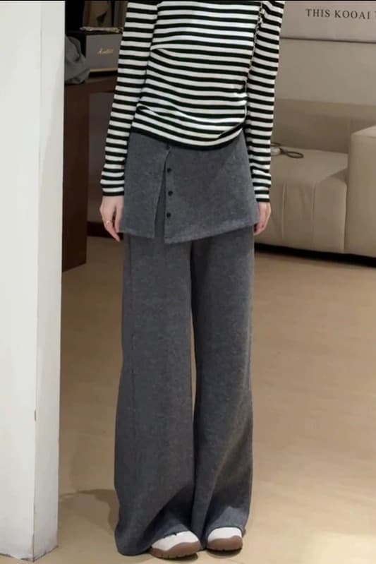 패션 회색 랩스커트팬츠 정장 바지 여성 2026 봄 새로운 빅 사이즈 지방 mm 게으른 부주의 한 슬림해 보이는 바닥 청소 캐주얼 긴 바지 이미지 6