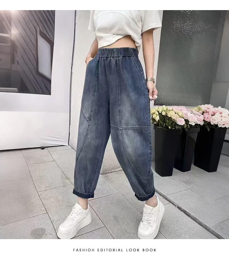 가을 새로운 루즈핏 청바지 여성 하렘 바지 레트로 분할선 캐주얼 무 바지 패션 슬림해 보이는 9부 바지 상세 이미지 17