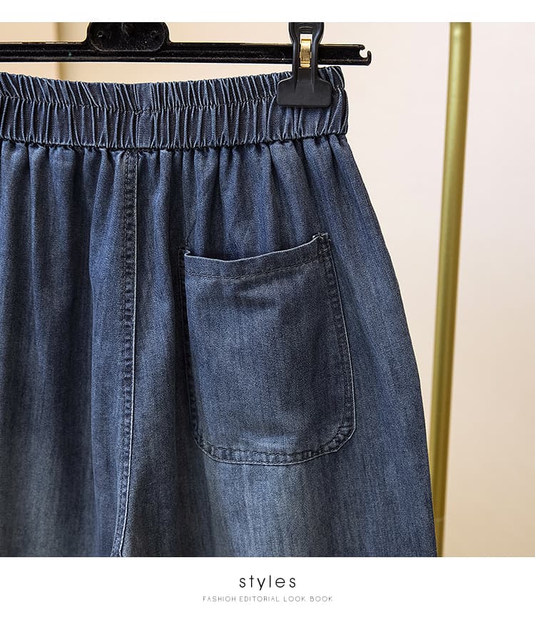 봄 가을 얇은 스타일 루즈핏 넓은 다리 청바지 새로운 문예 허리밴드 빅 사이즈 루즈핏 슬림해 보이는 표지 고기 캐주얼 바지 상세 이미지 20