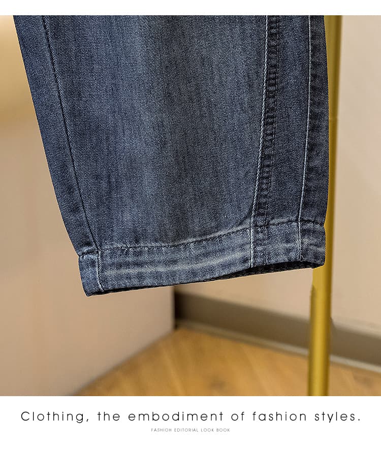 봄 가을 얇은 스타일 루즈핏 넓은 다리 청바지 새로운 문예 허리밴드 빅 사이즈 루즈핏 슬림해 보이는 표지 고기 캐주얼 바지 상세 이미지 22