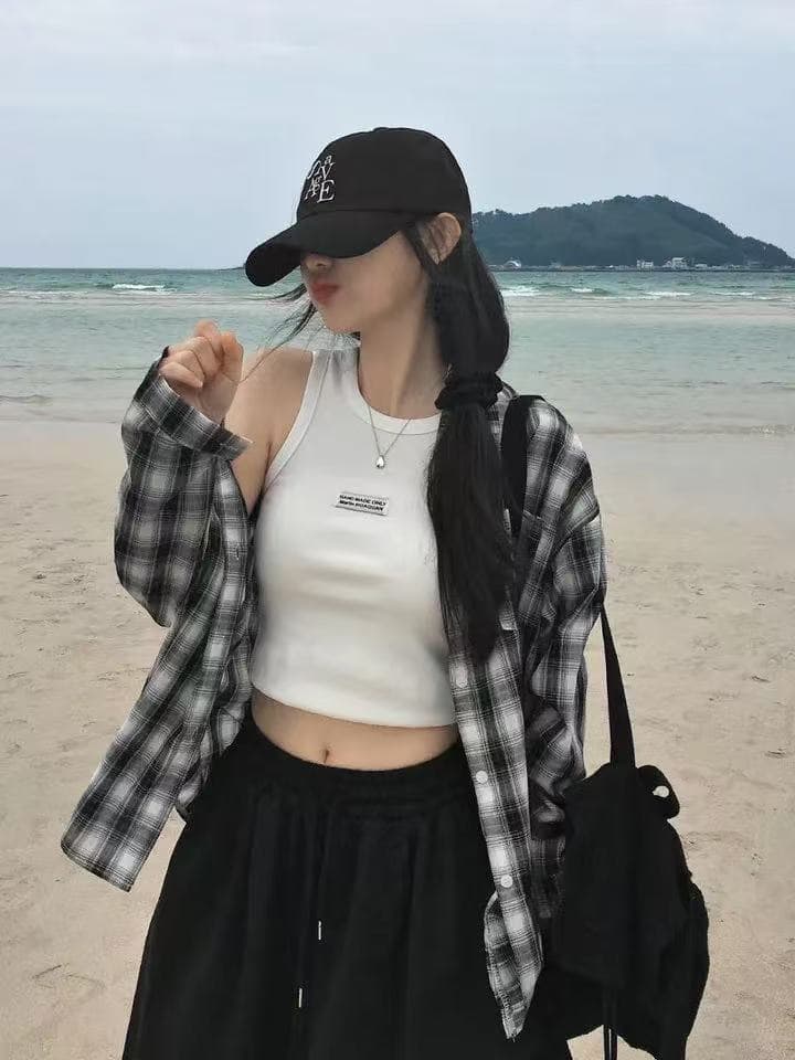 한국 스타일 여름 얇은 스타일 격자 무늬 셔츠 루즈핏 캐주얼 하라주쿠 스타일 레트로 맨위 여성 자외선 차단 의류 다용도 재킷 상세 이미지 2