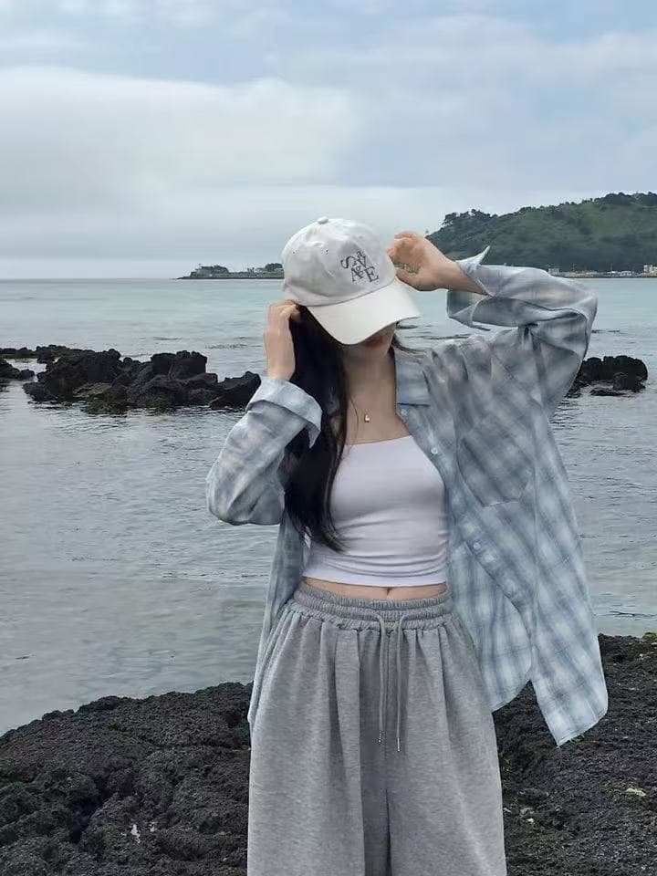 한국 스타일 여름 얇은 스타일 격자 무늬 셔츠 루즈핏 캐주얼 하라주쿠 스타일 레트로 맨위 여성 자외선 차단 의류 다용도 재킷 상세 이미지 8