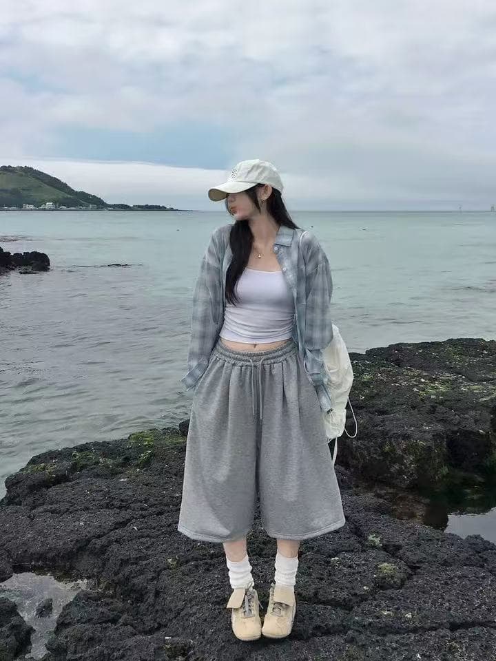 한국 스타일 여름 얇은 스타일 격자 무늬 셔츠 루즈핏 캐주얼 하라주쿠 스타일 레트로 맨위 여성 자외선 차단 의류 다용도 재킷 상세 이미지 9