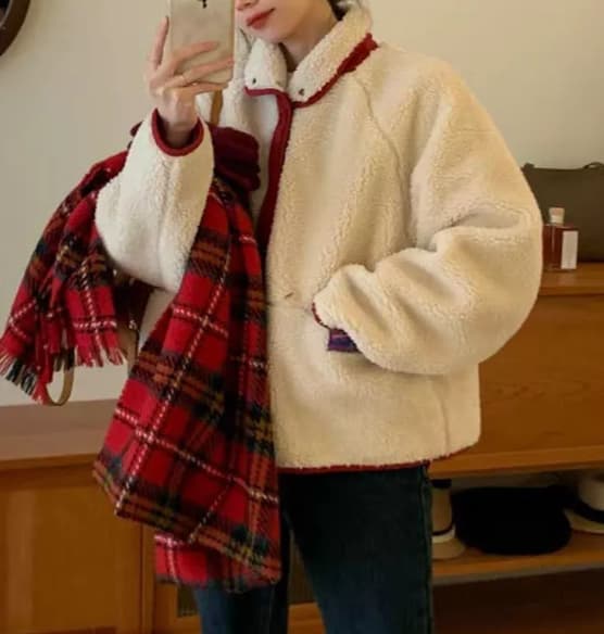 한국 스타일 가을 겨울 하라주쿠 스타일 양면 착용 양털 배색 루즈핏 chic 재킷 패션 다용도 루즈핏 여성 코트 상세 이미지 11