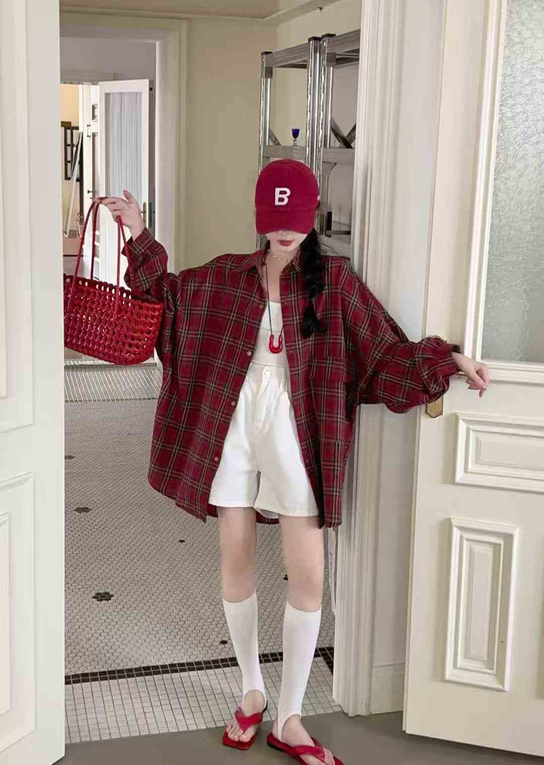 한국 스타일 가을 oversize 대 루즈핏 격자 무늬 셔츠 디자인 센스 캐주얼 루즈핏 맨위 여성 코트 셔츠 트렌디 상세 이미지 6