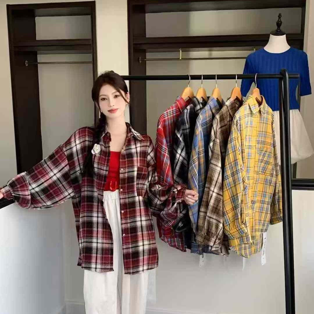 한국 스타일 봄 가을 연삭 털 양면 격자 무늬 셔츠 루즈핏 게으른 바람 긴팔 chic 클래식 긴팔 셔츠 여성 코트 이미지 4