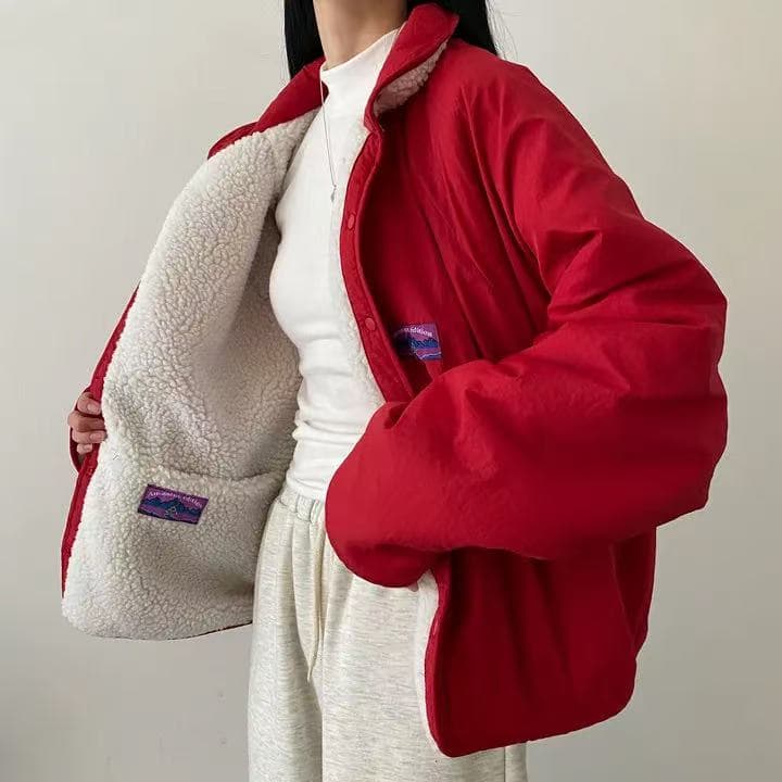 한국 스타일 겨울 루즈핏 oversize 과립 플러시 셔츠 하라주쿠 스타일 긴팔 캐주얼 양면 착용 디자인 센스 여성 코트 상세 이미지 1