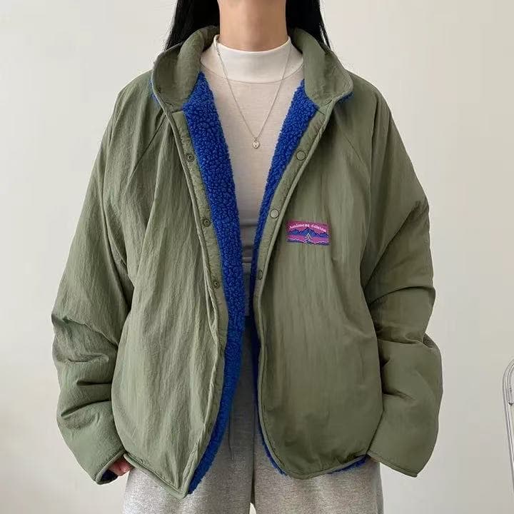 한국 스타일 겨울 루즈핏 oversize 과립 플러시 셔츠 하라주쿠 스타일 긴팔 캐주얼 양면 착용 디자인 센스 여성 코트 상세 이미지 6