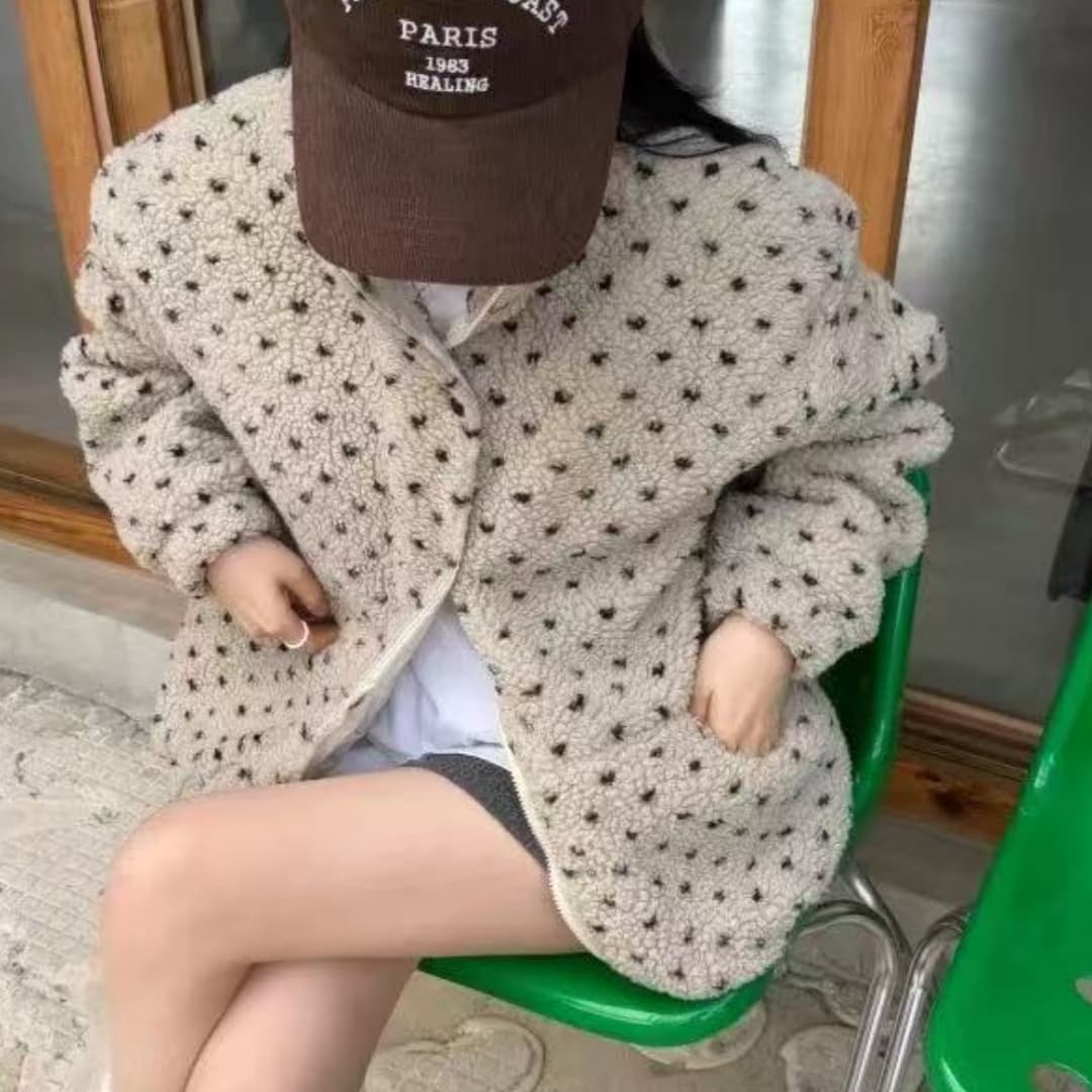 한국 스타일 겨울 새로운 과립 플러시 면 의류 하트 프린트 착용 재킷 면 옷 캐주얼 게으른 바람 다용도 여성 코트 트렌디 상세 이미지 9