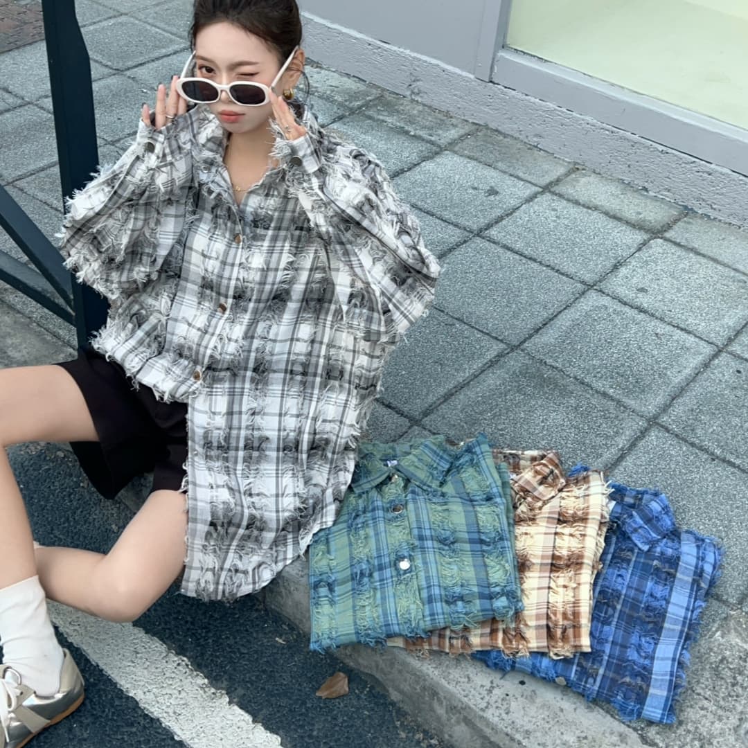 한국 스타일 봄 술 격자 무늬 셔츠 하라주쿠 스타일 셔츠 루즈핏 다용도 긴팔 맨위 여성 코트 자외선 차단 의류 트렌디 이미지 5