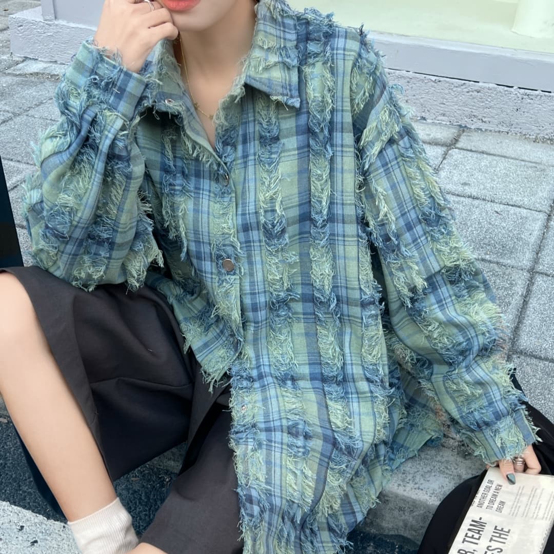 한국 스타일 봄 술 격자 무늬 셔츠 하라주쿠 스타일 셔츠 루즈핏 다용도 긴팔 맨위 여성 코트 자외선 차단 의류 트렌디 상세 이미지 12