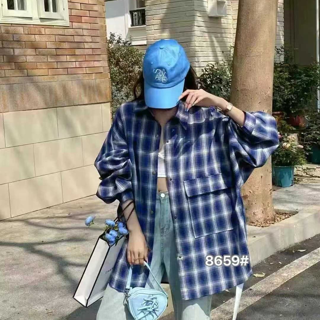 한국 스타일 가을 oversize 클래식 격자 무늬 셔츠 긴팔 루즈핏 캐주얼 자외선 차단 셔츠 여성 디자인 센스 재킷 트렌디 이미지 5