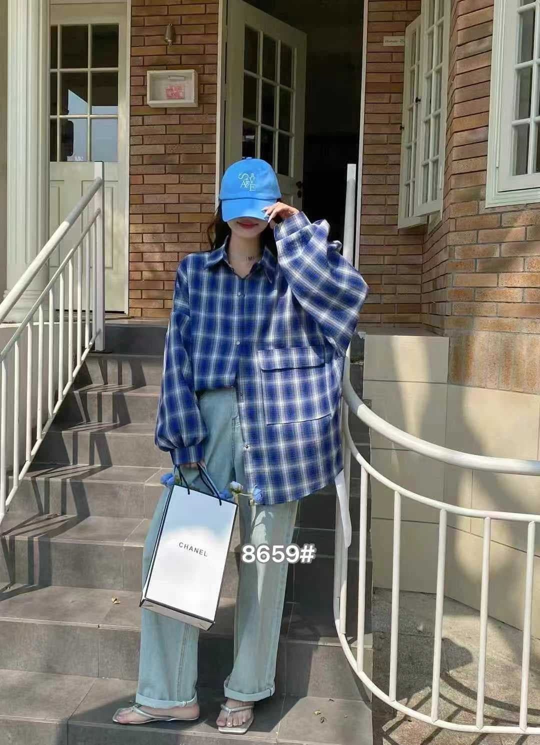 한국 스타일 가을 oversize 클래식 격자 무늬 셔츠 긴팔 루즈핏 캐주얼 자외선 차단 셔츠 여성 디자인 센스 재킷 트렌디 상세 이미지 7