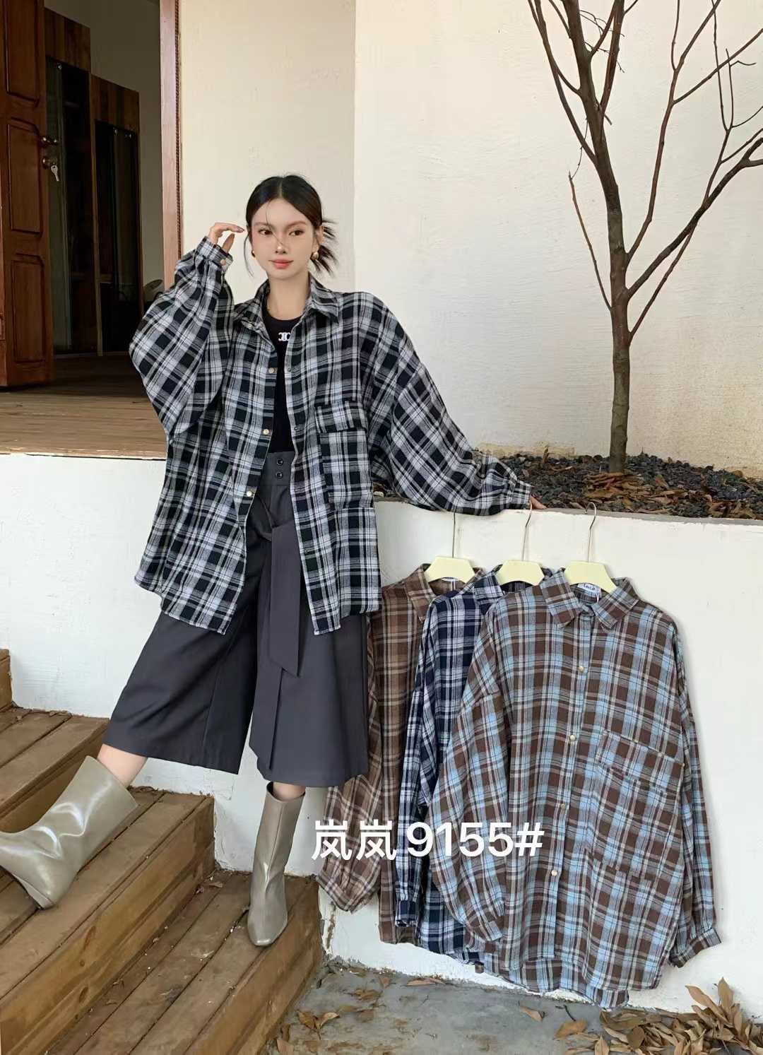 한국 스타일 가을 루즈핏 oversize 배색 격자 무늬 셔츠 하라주쿠 스타일 긴팔 캐주얼 미니멀리즘 셔츠 여성 재킷 트렌디 상세 이미지 1