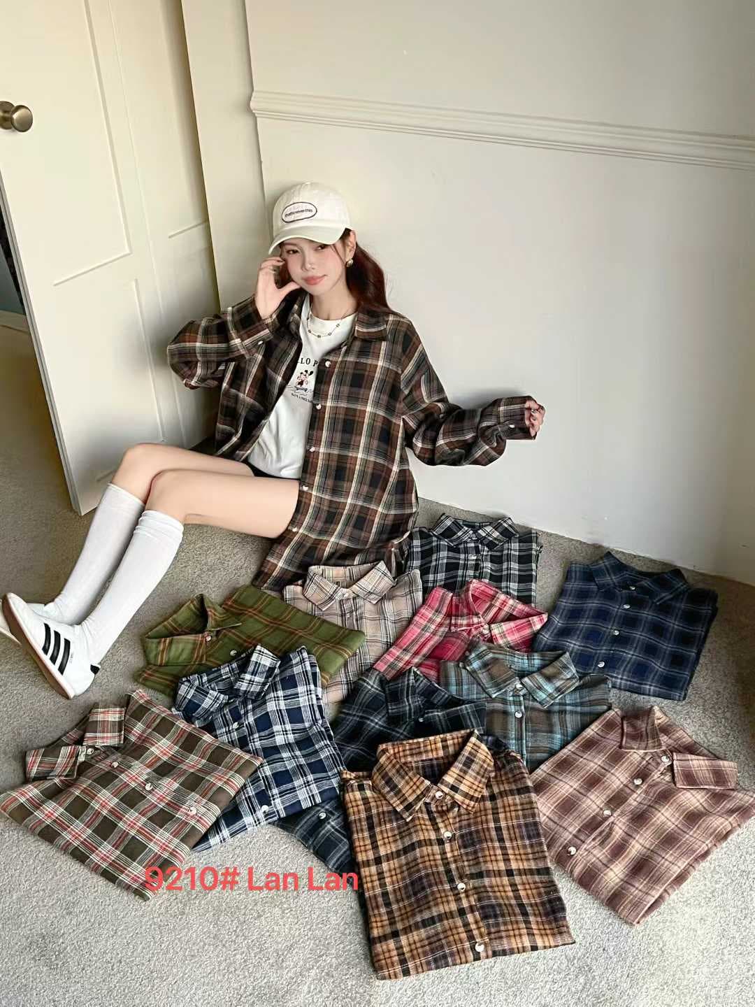 한국 스타일 봄 가을 빅 사이즈 루즈핏 격자 무늬 셔츠 미니멀리즘 루즈핏 하라주쿠 스타일 개성 벌룬 소매 셔츠 여성 코트 트렌디 상세 이미지 1