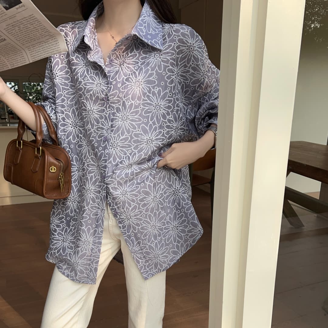 한국 스타일 봄 oversize 루즈핏 셔츠 하라주쿠 스타일 다용도 홀로우 아웃 자수 캐주얼 디자인 센스 셔츠 여성 코트 상세 이미지 16