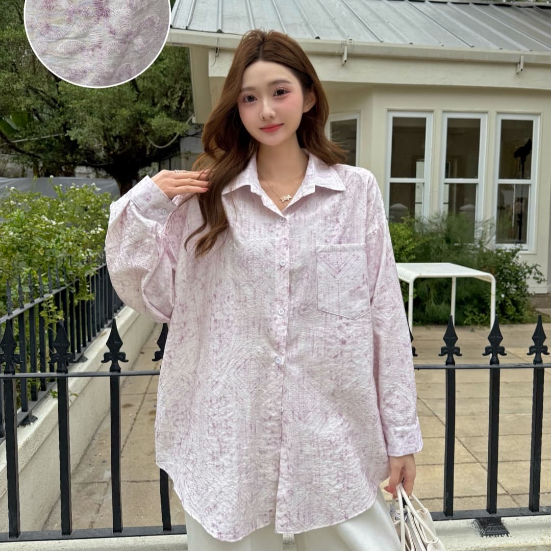민족 스타일 프린트 여름 자카드 루즈핏 자외선 차단 의류 여성 레저 루즈핏 셔츠 캐주얼 맨위 여성 코트 셔츠 이미지 5