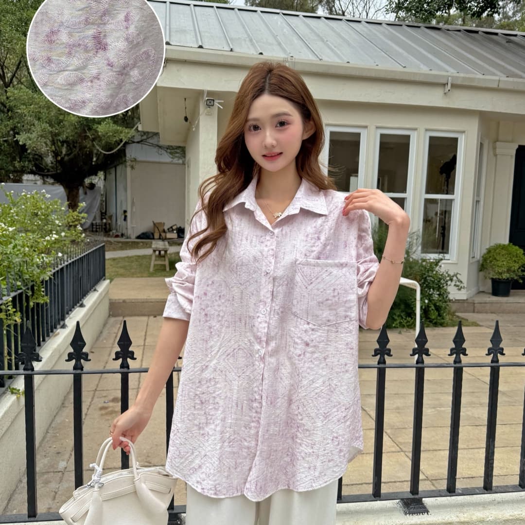 민족 스타일 프린트 여름 자카드 루즈핏 자외선 차단 의류 여성 레저 루즈핏 셔츠 캐주얼 맨위 여성 코트 셔츠 상세 이미지 3