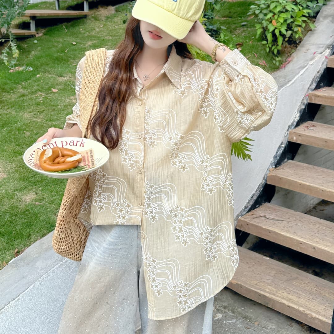 한국 스타일 여름 oversize 별 자수 셔츠 긴팔 루즈핏 긴팔 캐주얼 자외선 차단 셔츠 여성 재킷 트렌디 이미지 4