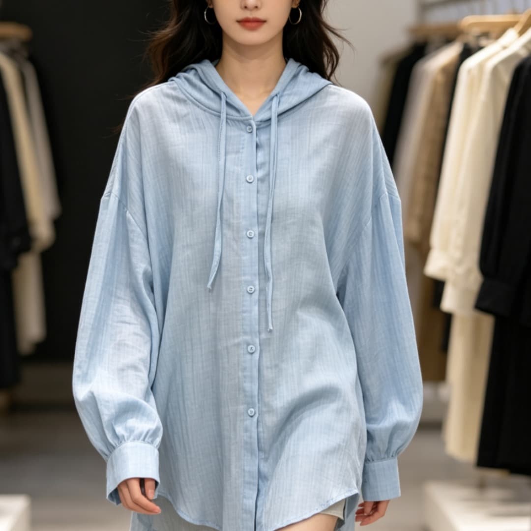 한국 스타일 여름 oversize 후드 좋은 격자 무늬 셔츠 하라주쿠 스타일 재킷 루즈핏 긴팔 캐주얼 자외선 차단 셔츠 여성 이미지 2