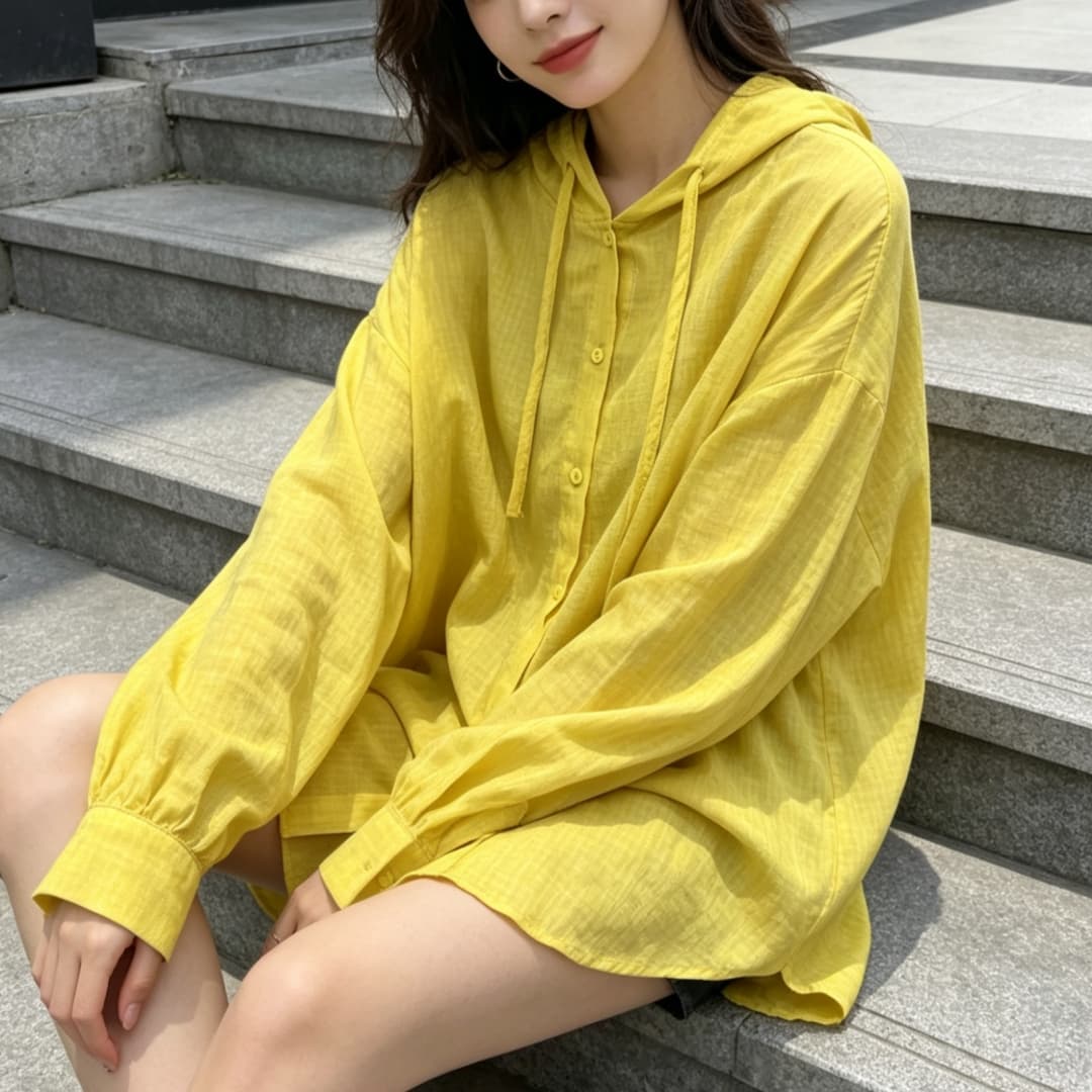 한국 스타일 여름 oversize 후드 좋은 격자 무늬 셔츠 하라주쿠 스타일 재킷 루즈핏 긴팔 캐주얼 자외선 차단 셔츠 여성 상세 이미지 3
