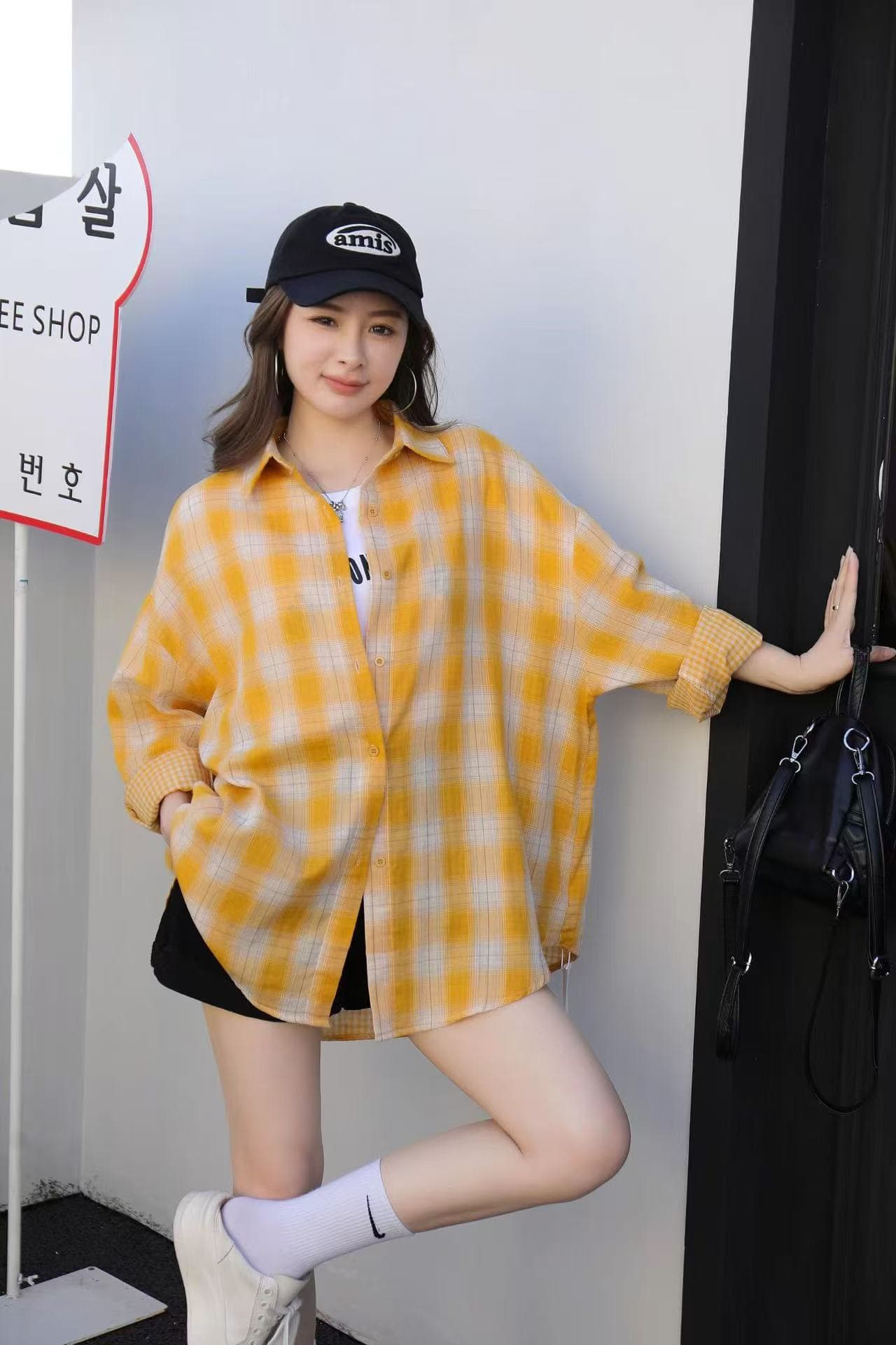한국 스타일 가을 더블 베일 격자 무늬 셔츠 하라주쿠 스타일 캐주얼 루즈핏 긴팔 미니멀리즘 긴팔 맨위 다용도 여성 코트 상세 이미지 11