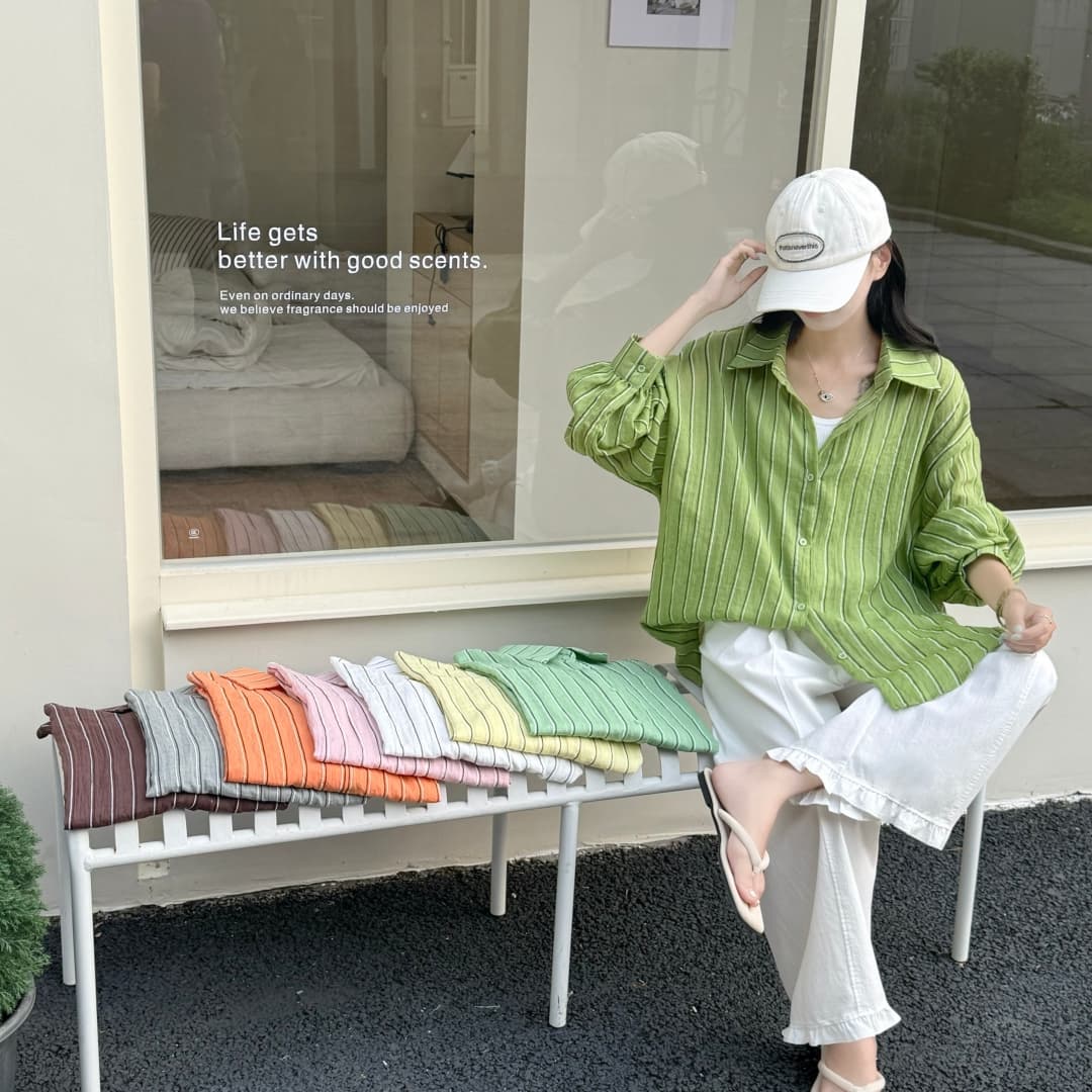 한국 스타일 여름 얇은 스타일 스트라이프 셔츠 하라주쿠 스타일 캐주얼 맨위 다용도 미니멀리즘 자외선 차단 의류 여성 루즈핏 재킷 트렌디 상세 이미지 5