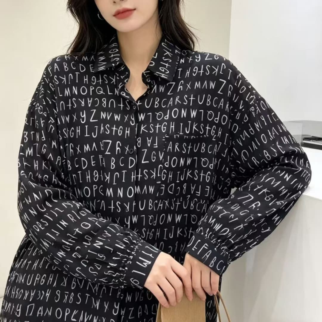 한국 스타일 여름 루즈핏 알파벳 프린트 면사 셔츠 캐주얼 하라주쿠 스타일 긴팔 미니멀리즘 자외선 차단 의류 여성 재킷 트렌디 상세 이미지 3