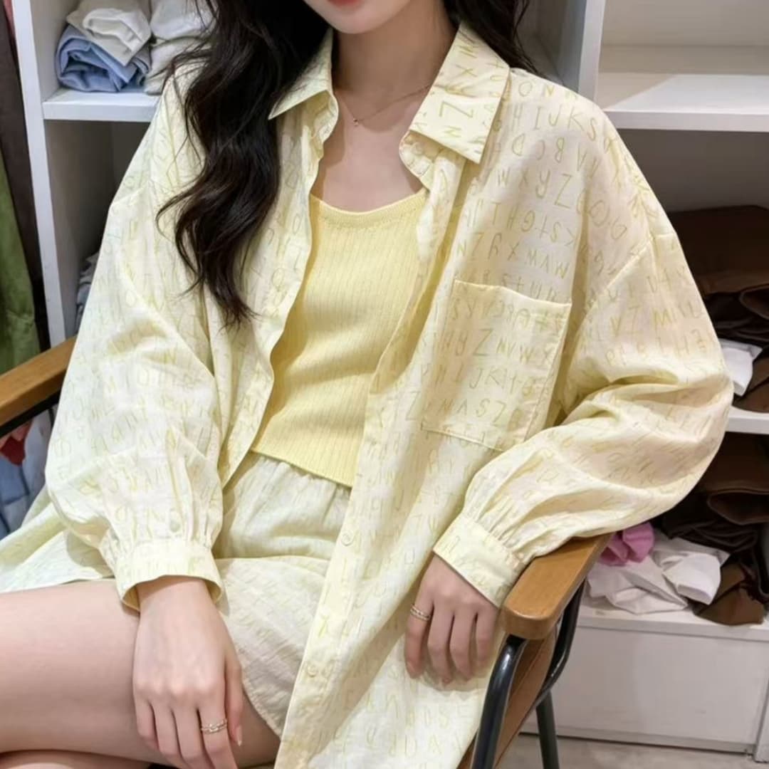 한국 스타일 여름 루즈핏 알파벳 프린트 면사 셔츠 캐주얼 하라주쿠 스타일 긴팔 미니멀리즘 자외선 차단 의류 여성 재킷 트렌디 상세 이미지 22