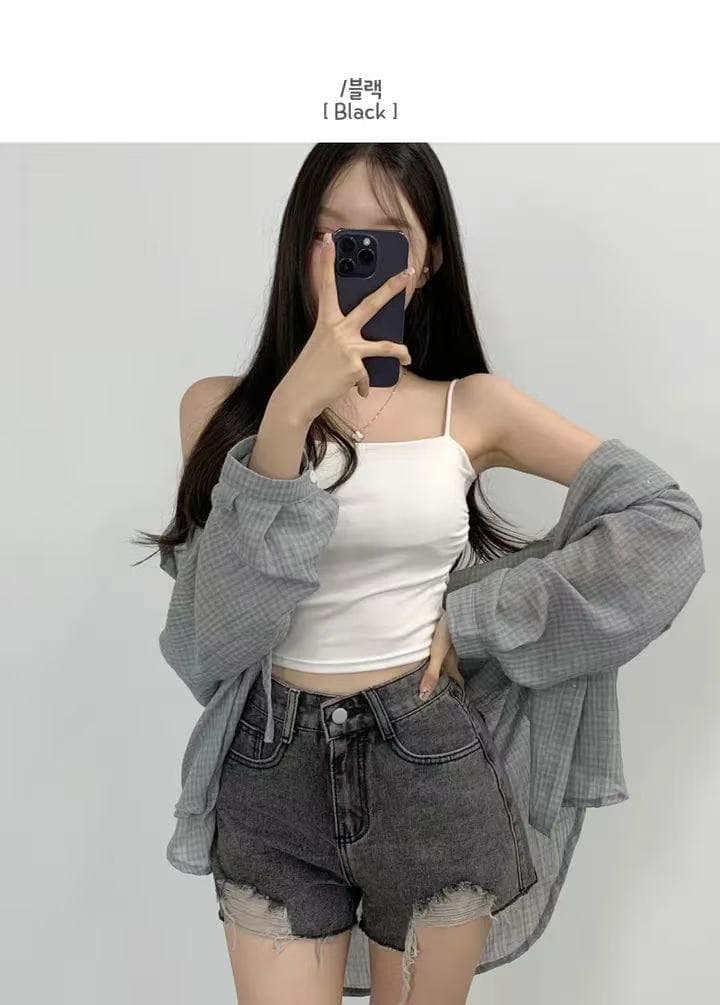 한국 스타일 여름 oversize 후드 좋은 격자 무늬 셔츠 얇은 스타일 하라주쿠 스타일 재킷 루즈핏 긴팔 자외선 차단 셔츠 여성 상세 이미지 10