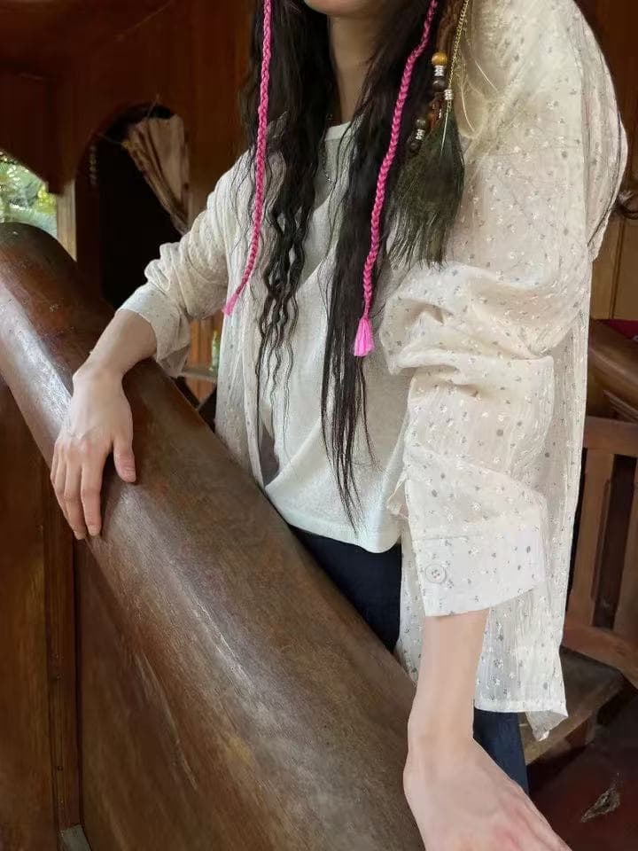 한국 스타일 여름 새로운 면사 꽃무늬 프린트 빅 사이즈 루즈핏 셔츠 chic 패션 다용도 자외선 차단 의류 여성 코트 이미지 4