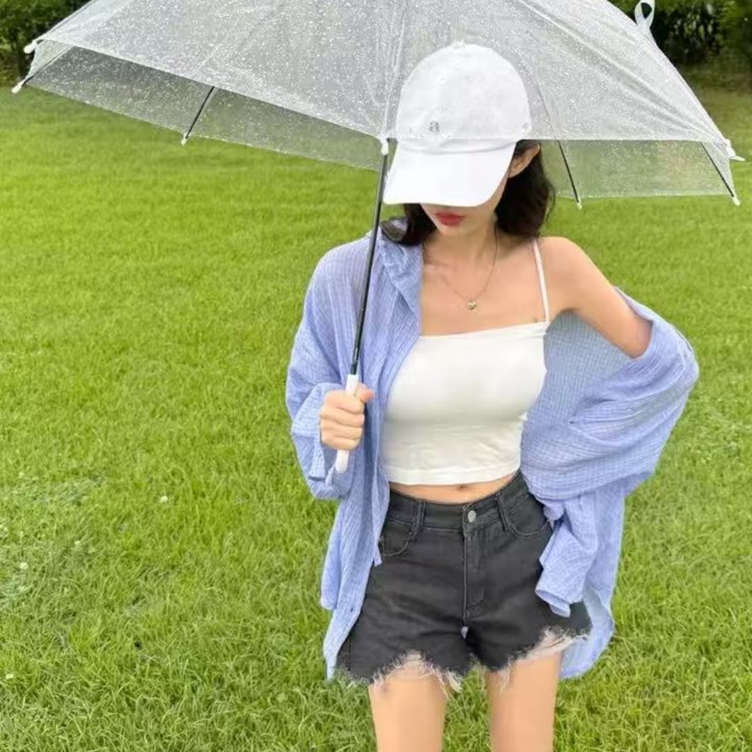 한국 스타일 여름 새로운 면사 후드 빅 사이즈 루즈핏 클래식 격자 무늬 셔츠 chic 다용도 자외선 차단 의류 여성 코트 이미지 4
