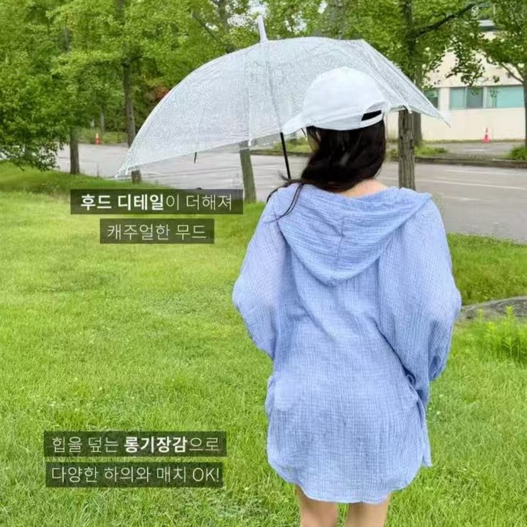 한국 스타일 여름 새로운 면사 후드 빅 사이즈 루즈핏 클래식 격자 무늬 셔츠 chic 다용도 자외선 차단 의류 여성 코트 상세 이미지 2