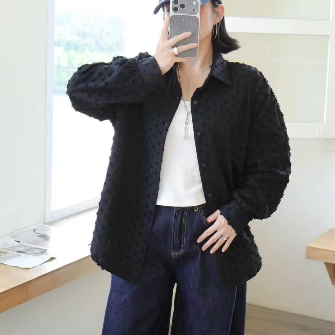 한국 스타일 가을 루즈핏 oversize 찢어진 부분 셔츠 하라주쿠 스타일 긴팔 패션 캐주얼 자외선 차단 셔츠 여성 재킷 이미지 4
