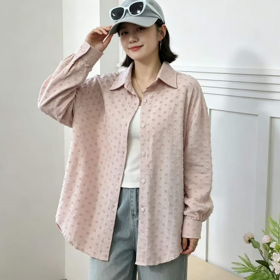 한국 스타일 가을 루즈핏 oversize 찢어진 부분 셔츠 하라주쿠 스타일 긴팔 패션 캐주얼 자외선 차단 셔츠 여성 재킷 이미지 3