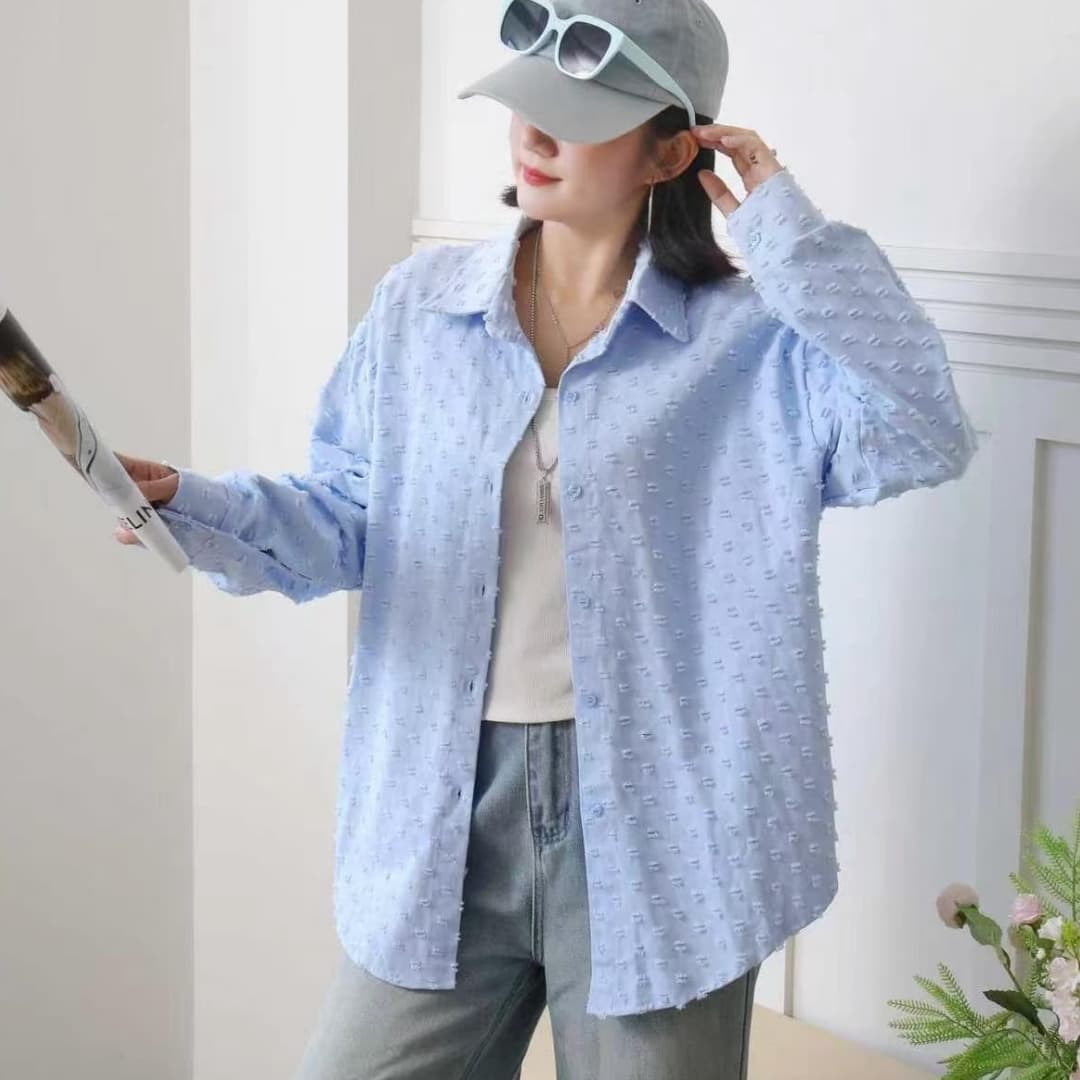 한국 스타일 가을 루즈핏 oversize 찢어진 부분 셔츠 하라주쿠 스타일 긴팔 패션 캐주얼 자외선 차단 셔츠 여성 재킷 이미지 5