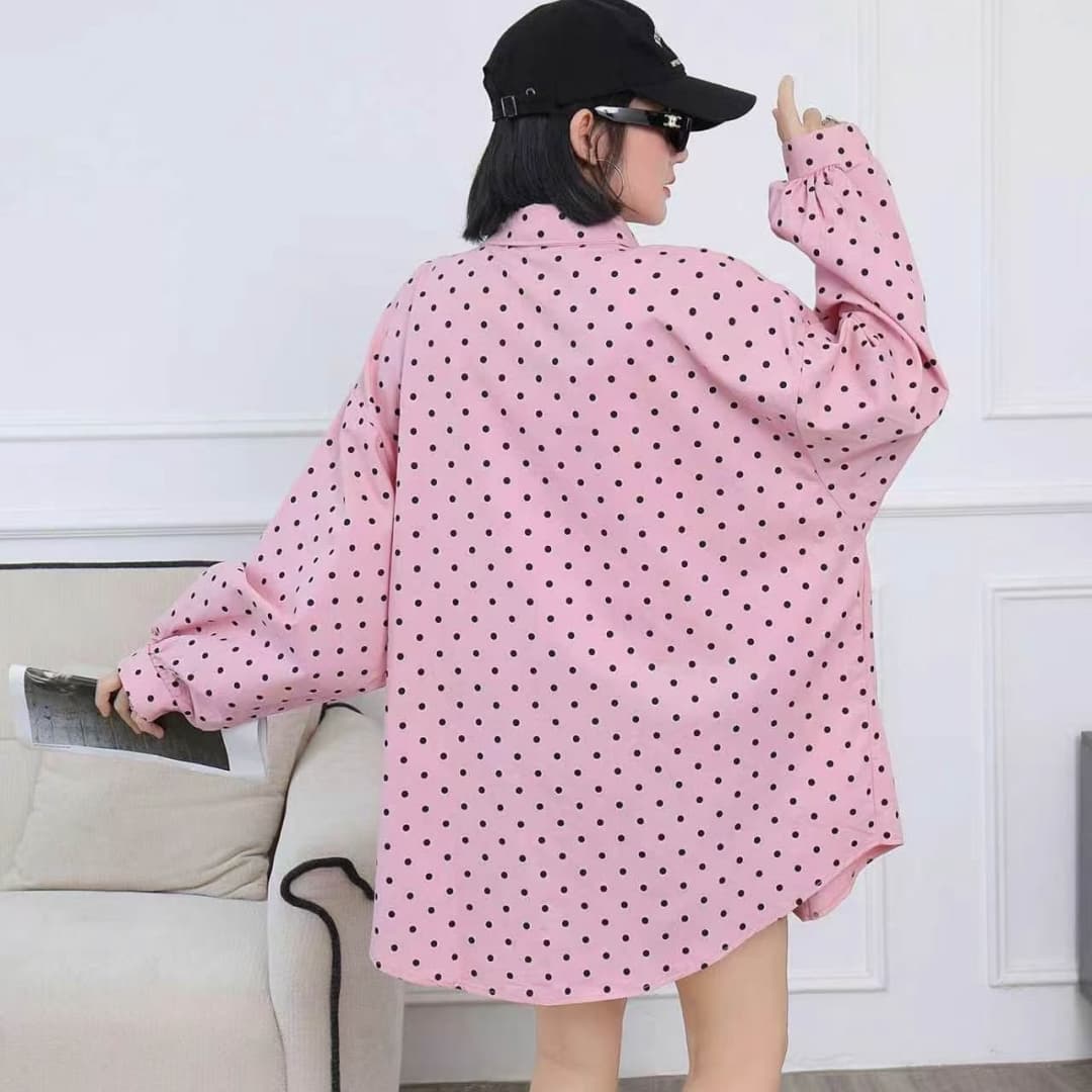 한국 스타일 가을 패션 맨위 oversize 도트 무늬 셔츠 하라주쿠 스타일 긴팔 캐주얼 미니멀리즘 셔츠 여성 재킷 상세 이미지 9