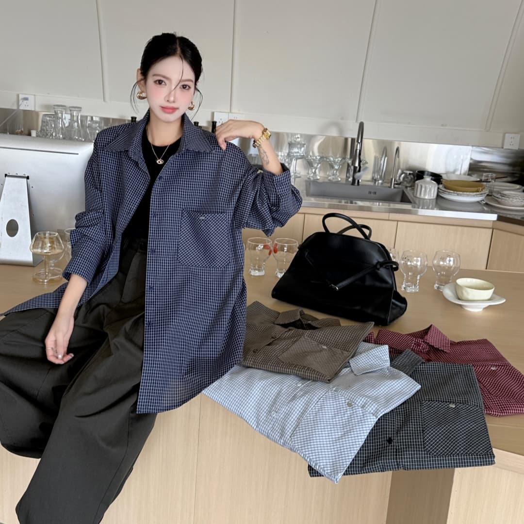 한국 스타일 가을 oversize 좋은 격자 무늬 셔츠 레트로 캐주얼 긴팔 캐주얼 셔츠 여성 게으른 바람 재킷 트렌디 상세 이미지 15