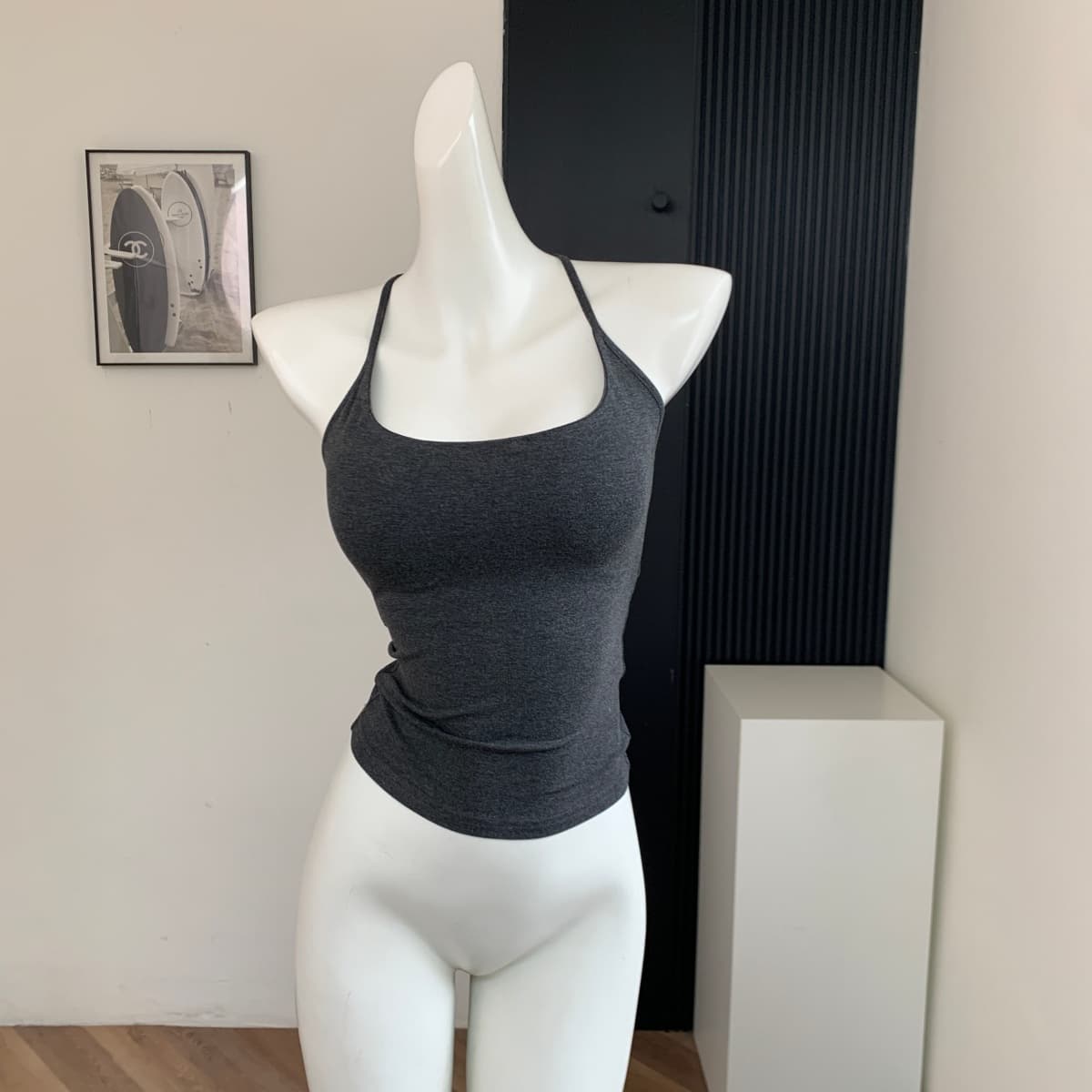 achi 대 또한 수영장 회색 리본 가슴 패드 행침 목 작은 조끼 여성 짧은 섹시함 몸매 가꾸기 단어 아름다움 뒤로 슬립 맨위 상세 이미지 17