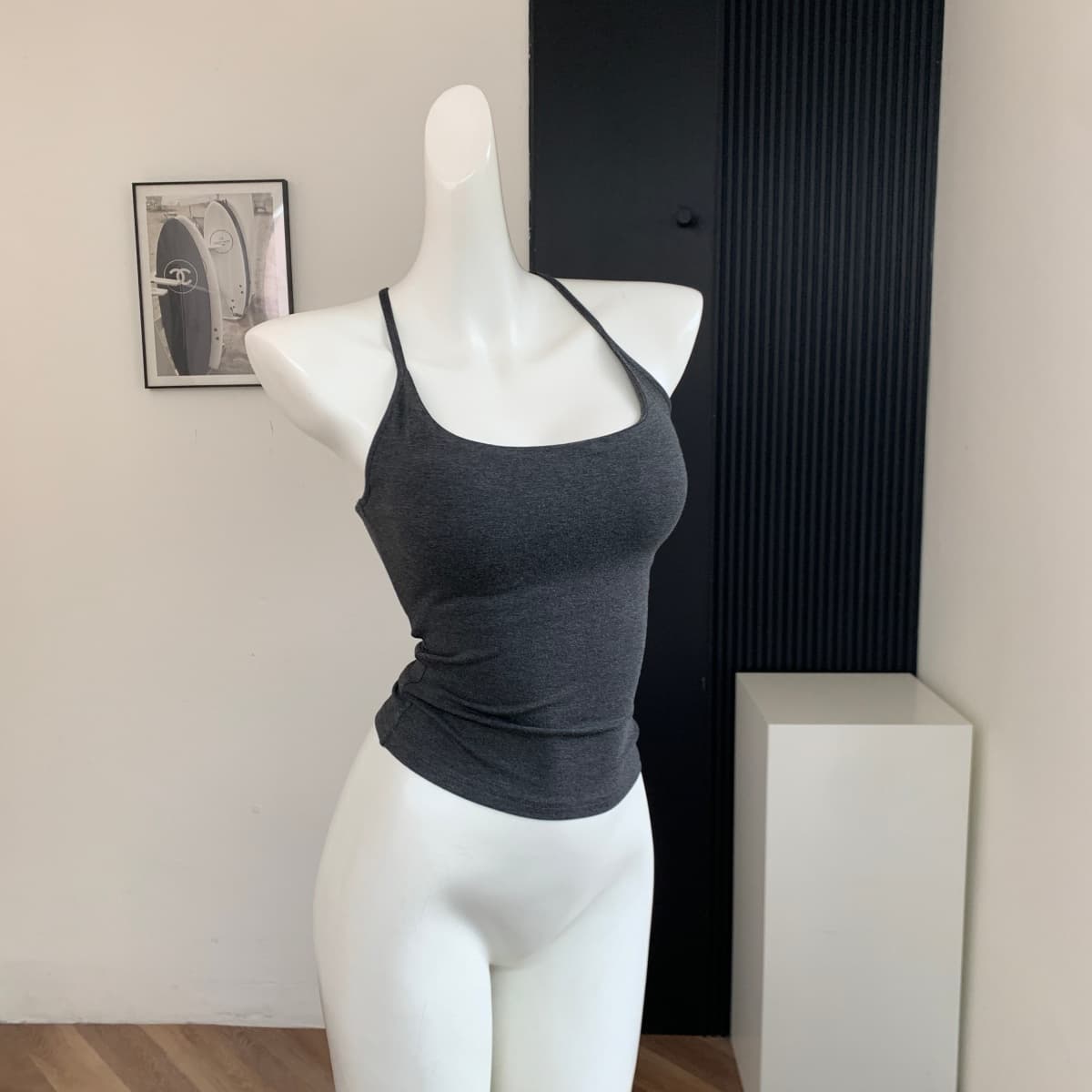 achi 대 또한 수영장 회색 리본 가슴 패드 행침 목 작은 조끼 여성 짧은 섹시함 몸매 가꾸기 단어 아름다움 뒤로 슬립 맨위 상세 이미지 18