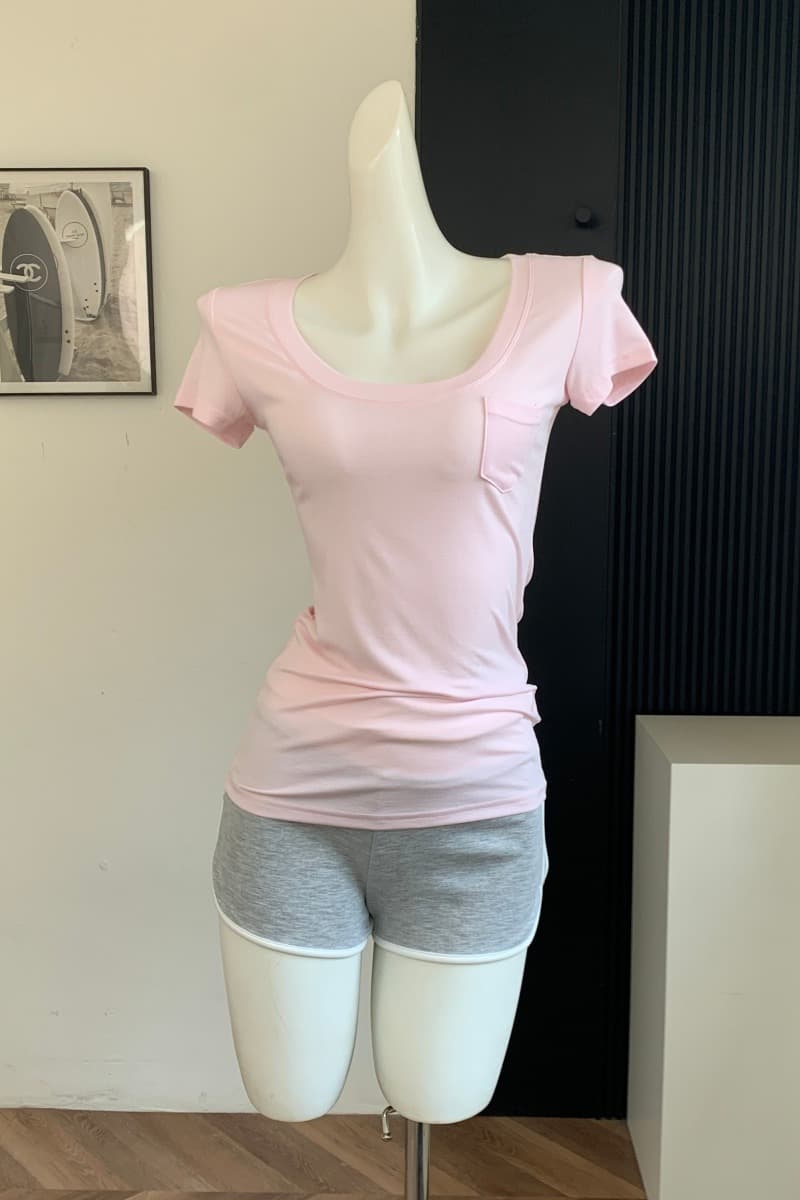 yolo shop 우유 피부 가면 t 대 u 칼라 순수한 욕망 허리 수축 슬림해 보이는 모달 긍정적 인 어깨 티셔츠 반팔 맨위 이미지 6