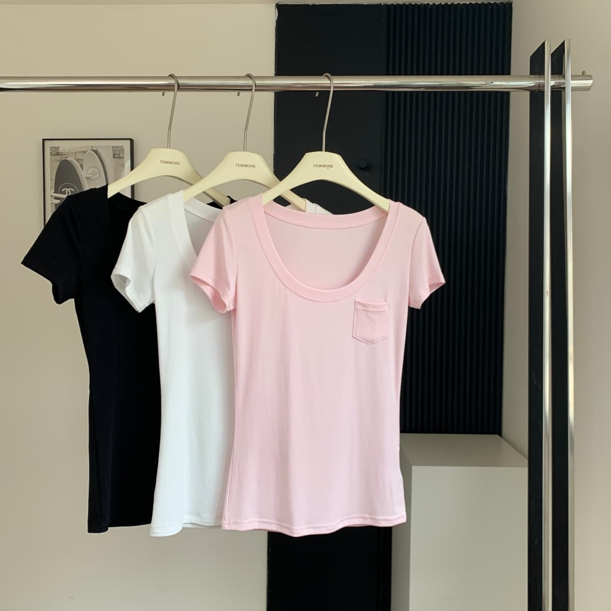 yolo shop 우유 피부 가면 t 대 u 칼라 순수한 욕망 허리 수축 슬림해 보이는 모달 긍정적 인 어깨 티셔츠 반팔 맨위 상세 이미지 4